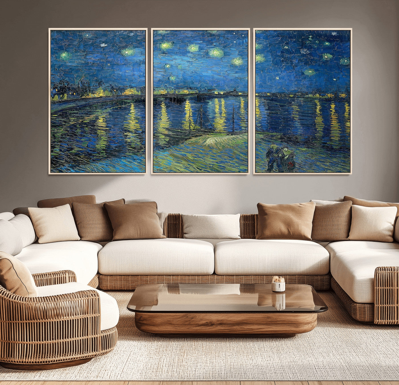 94605-MGV-CV-36X24-Vincent van Gogh Starry Night over the Rhone Abstract Wall Art Canvas, Starry Night Canvas Print
