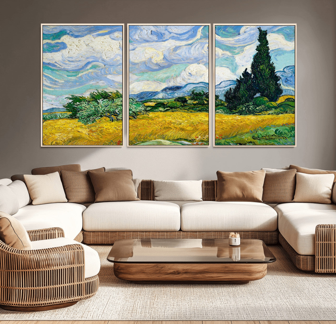MGV-FC-60X30-3P - Wheatfield With Cypresses By Van Gogh Painting Wall Art Canvas Print
