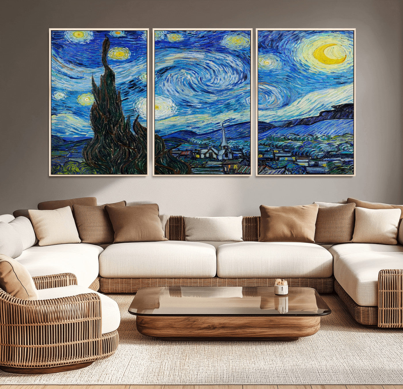 MGV-FC-60X30-3P - Vincent Van Gogh The Starry Night Abstract Wall Art Canvas Print