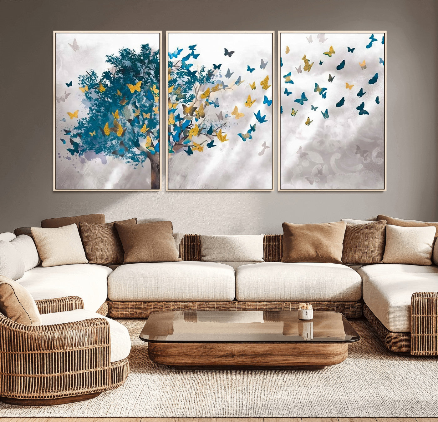 MGV-FC-60X30-3P - Tree Butterfly Abstract Tree and Butterfly Wall Art Canvas Print