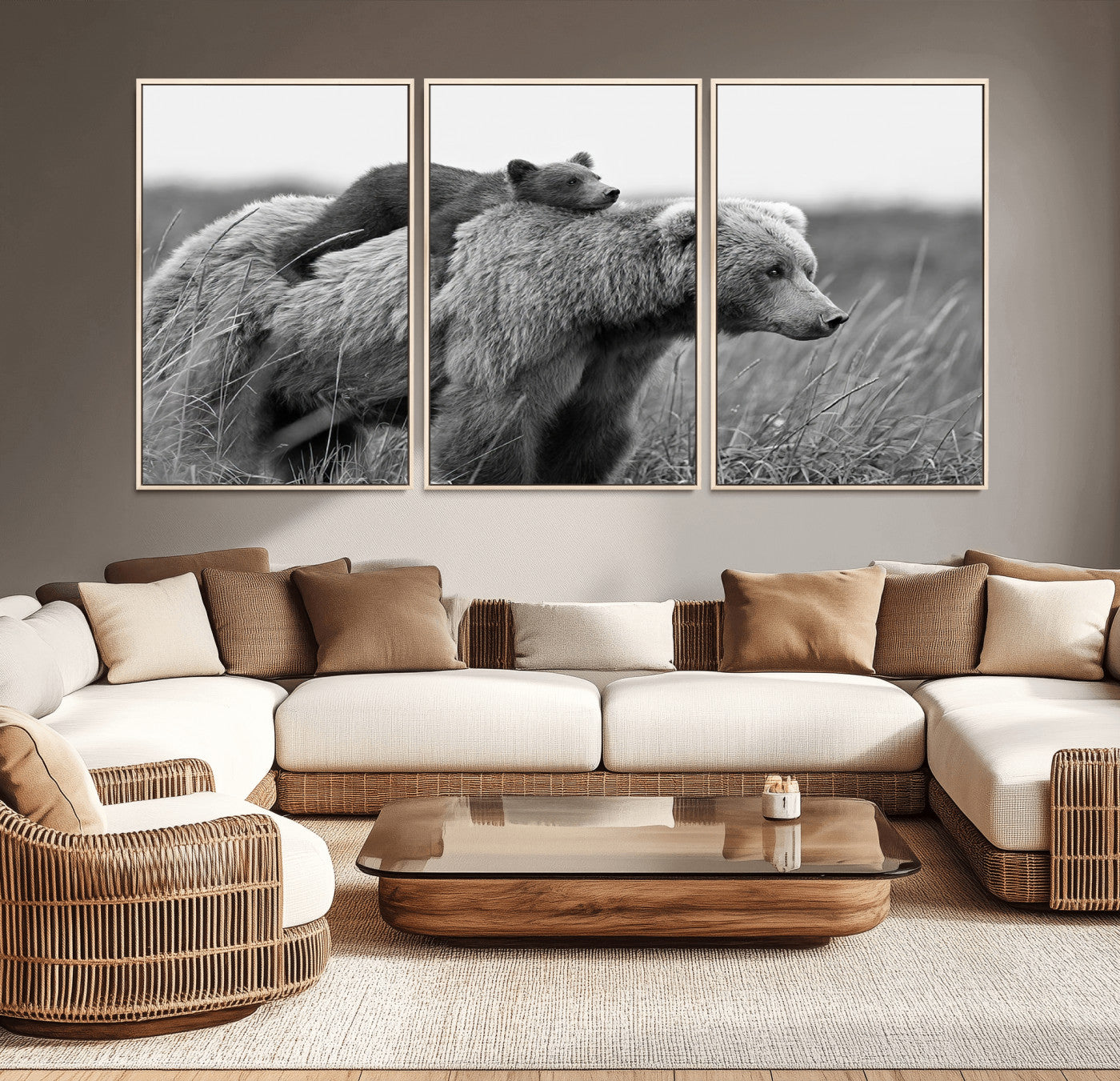 MGV-FC-60X30-3P - Bear and Cub Wall Art Canvas | 399 Bear Cub Wildlife-Inspired Animal Art for Living Room or Office | Grizzly Bear Print of Photography