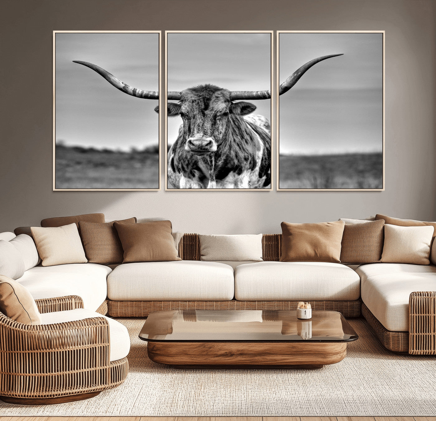 MGV-FC-60X30-3P - Texas Longhorn Cpw Wall Art, Texas Longhorn Canvas, Cattle Canvas Print