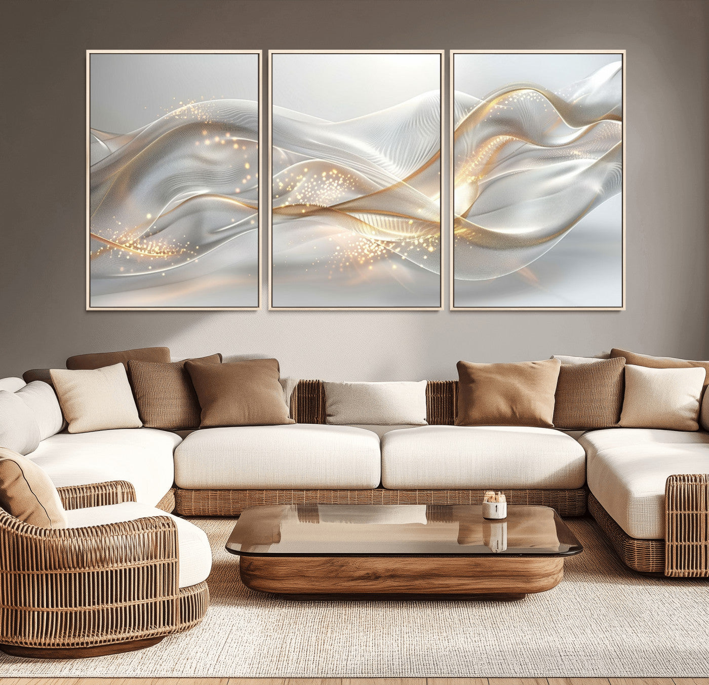 -Abstract art Grey and Gold Lines Wall Art