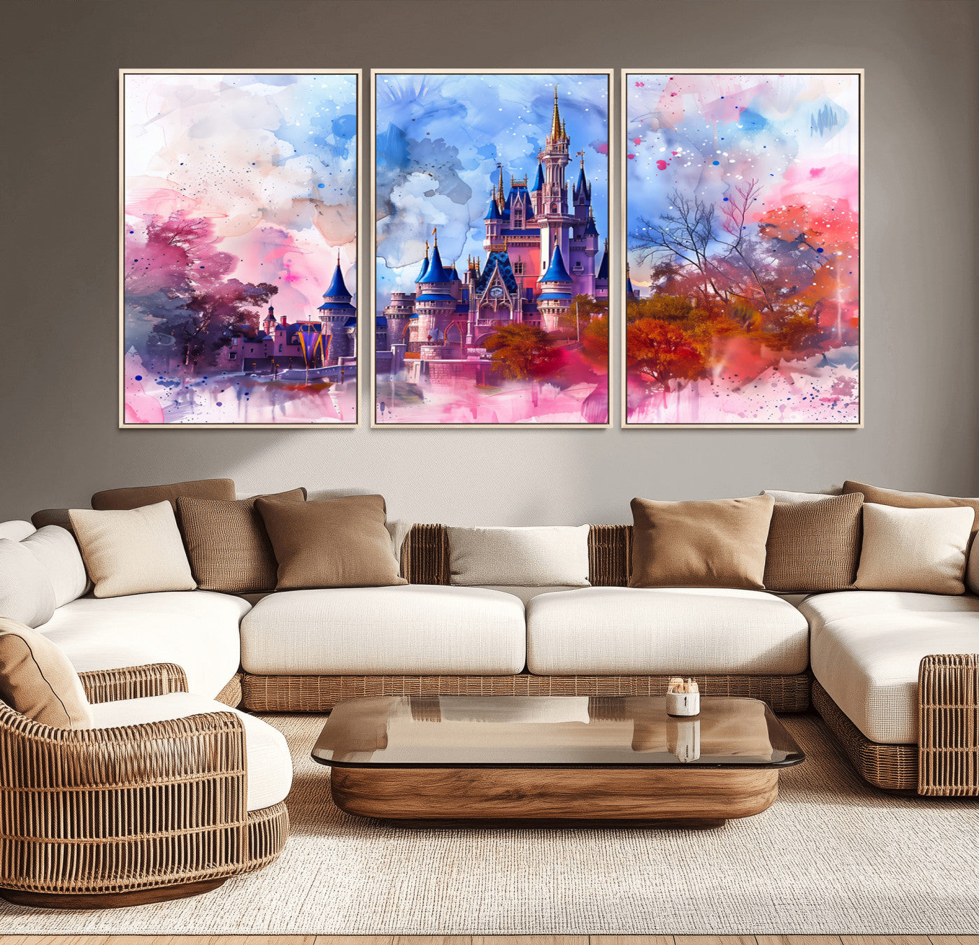 MGV-FC-60X30-3P - Disney Wall Art: Dreamy Watercolor Cinderella Castle Canvas Print