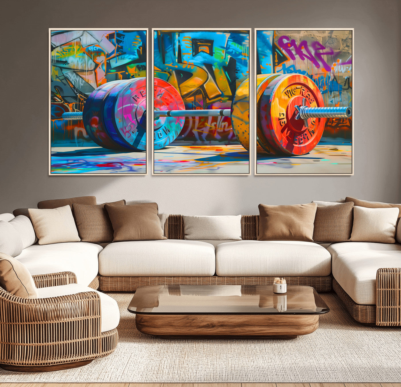 MGV-FC-60X30-3P - Fitness Gym Barbell Graffiti Wall Art Canvas Print