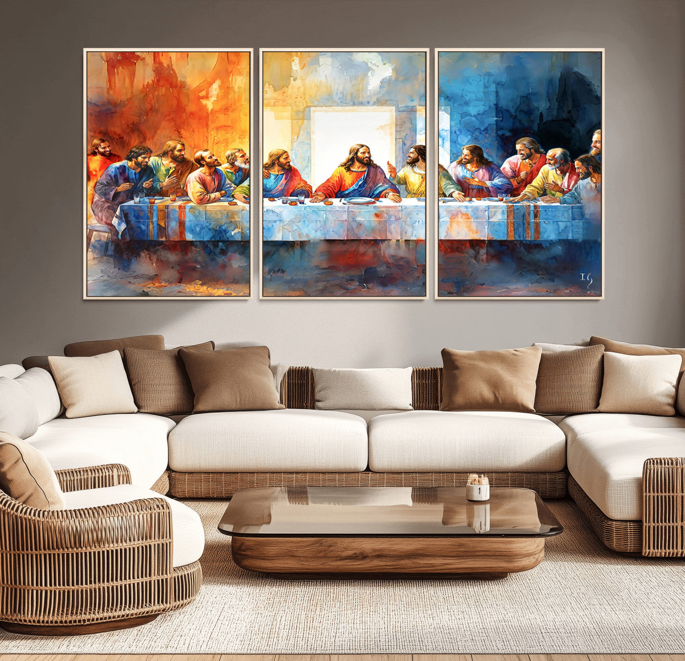 MGV-FC-60X30-3P - Abstract Watercolor The Last Supper Wall Art