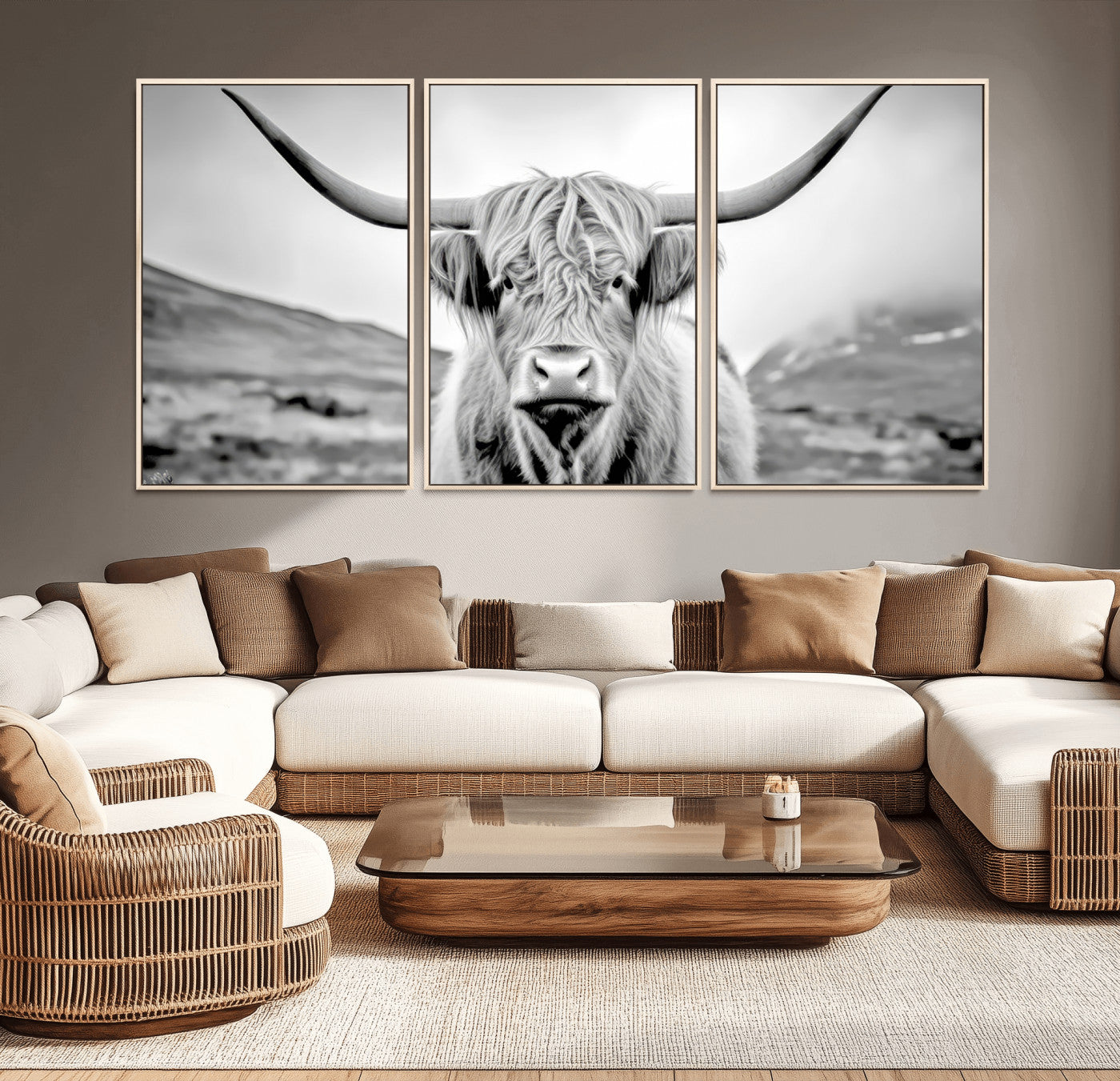 MGV-FC-60X30-3P - Scottish Cow Wall Art Canvas Print