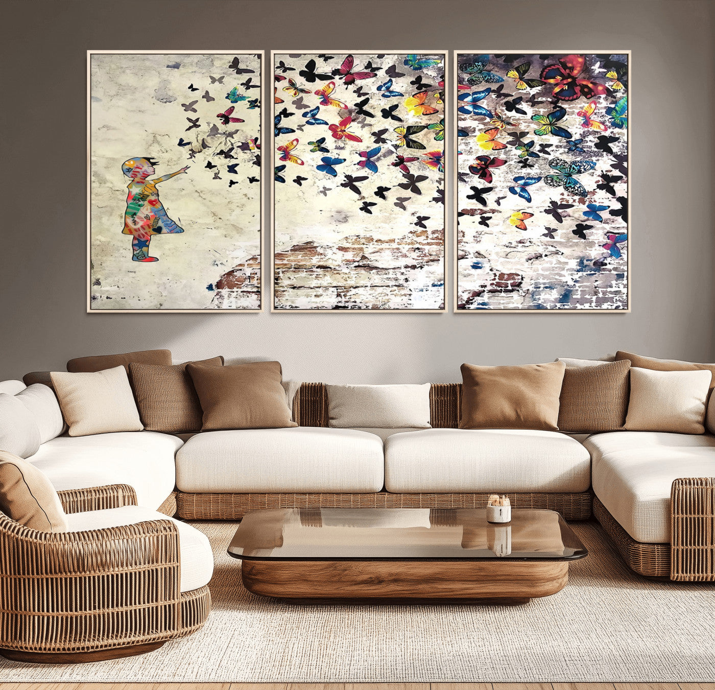 MGV-FC-60X30-3P - Banksy Wall Art - Banksy Girl Butterfly Graffiti Wall Art Canvas Print - Butterfly Girl and Freedom