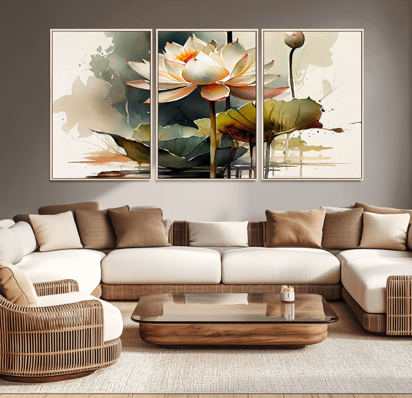 -Lotus Flower Watercolor Canvas Print – A Symbol of Serenity and Growth, Captured in Soft Watercolors