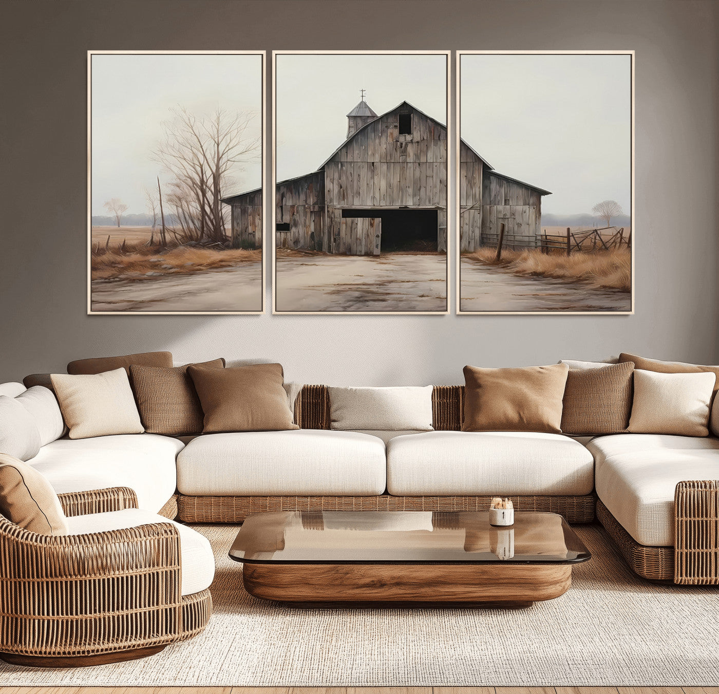 MGV-FC-60X30-3P - Farmhouse Rustic Barn Wall Art Canvas Print – Framed and Ready to Hang – Perfect Addition to Farmhouse Wall Décor