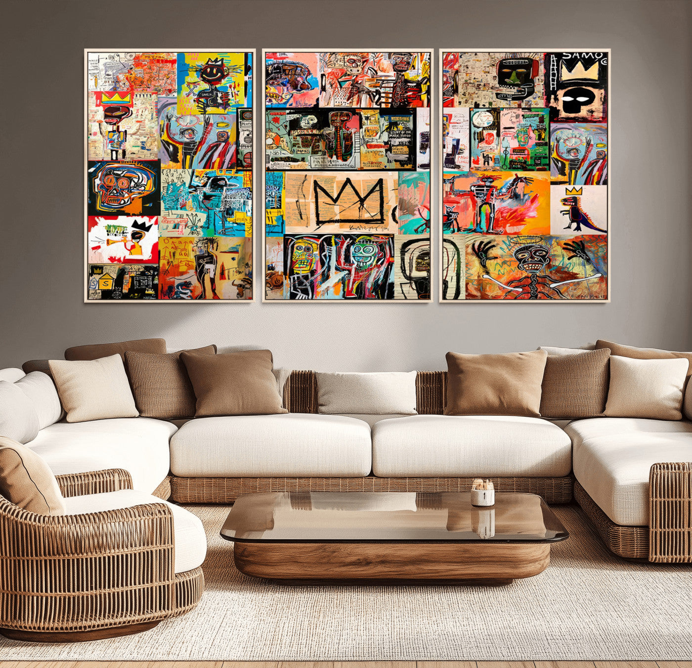 MGV-FC-60X30-3P - Abstract Art Collage Wall Art Canvas Print – Framed, Ready to Hang, Urban Graffiti Style