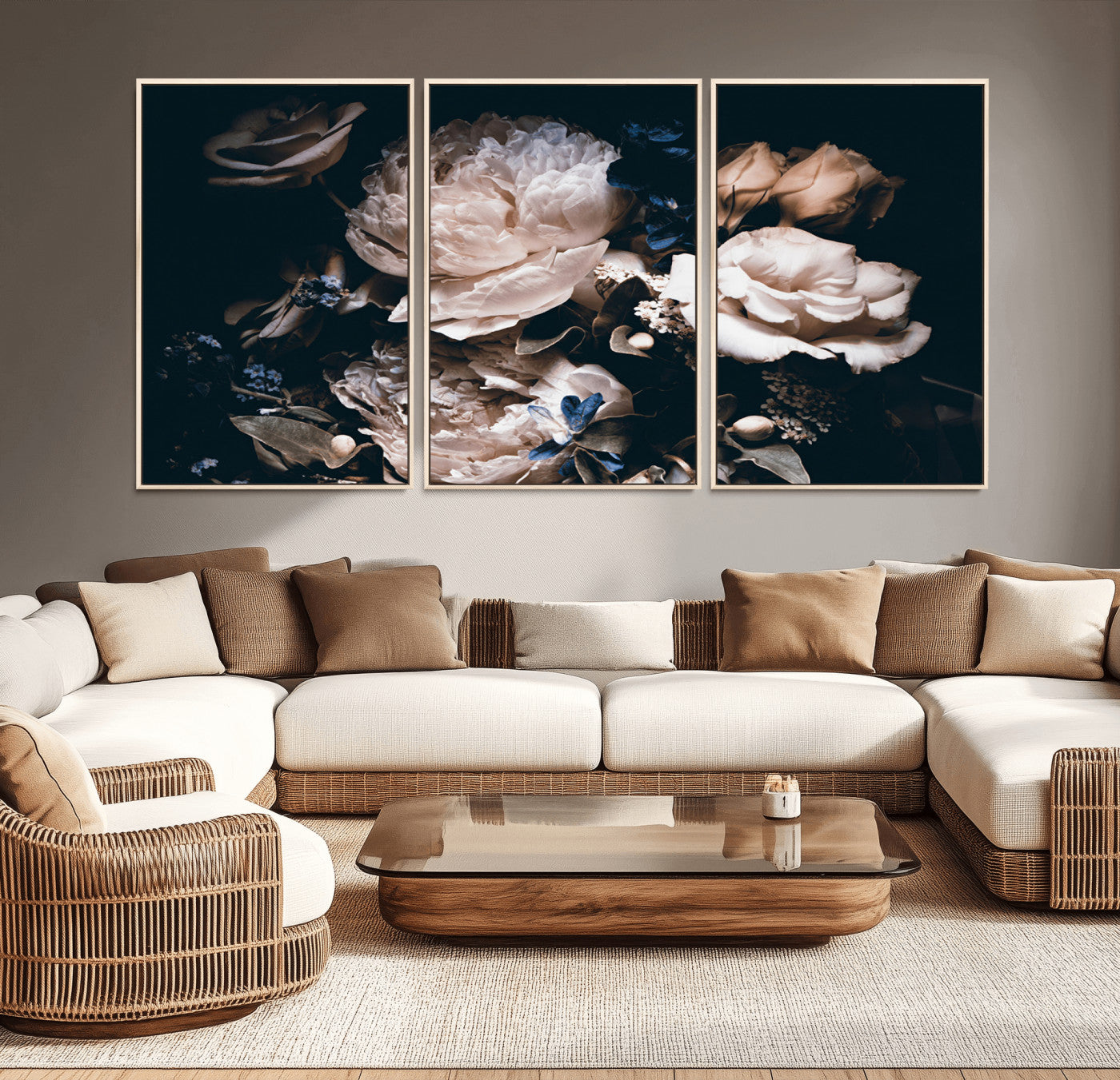 MGV-FC-60X30-3P - Pink Peonies Flowers Large Canvas Art Print