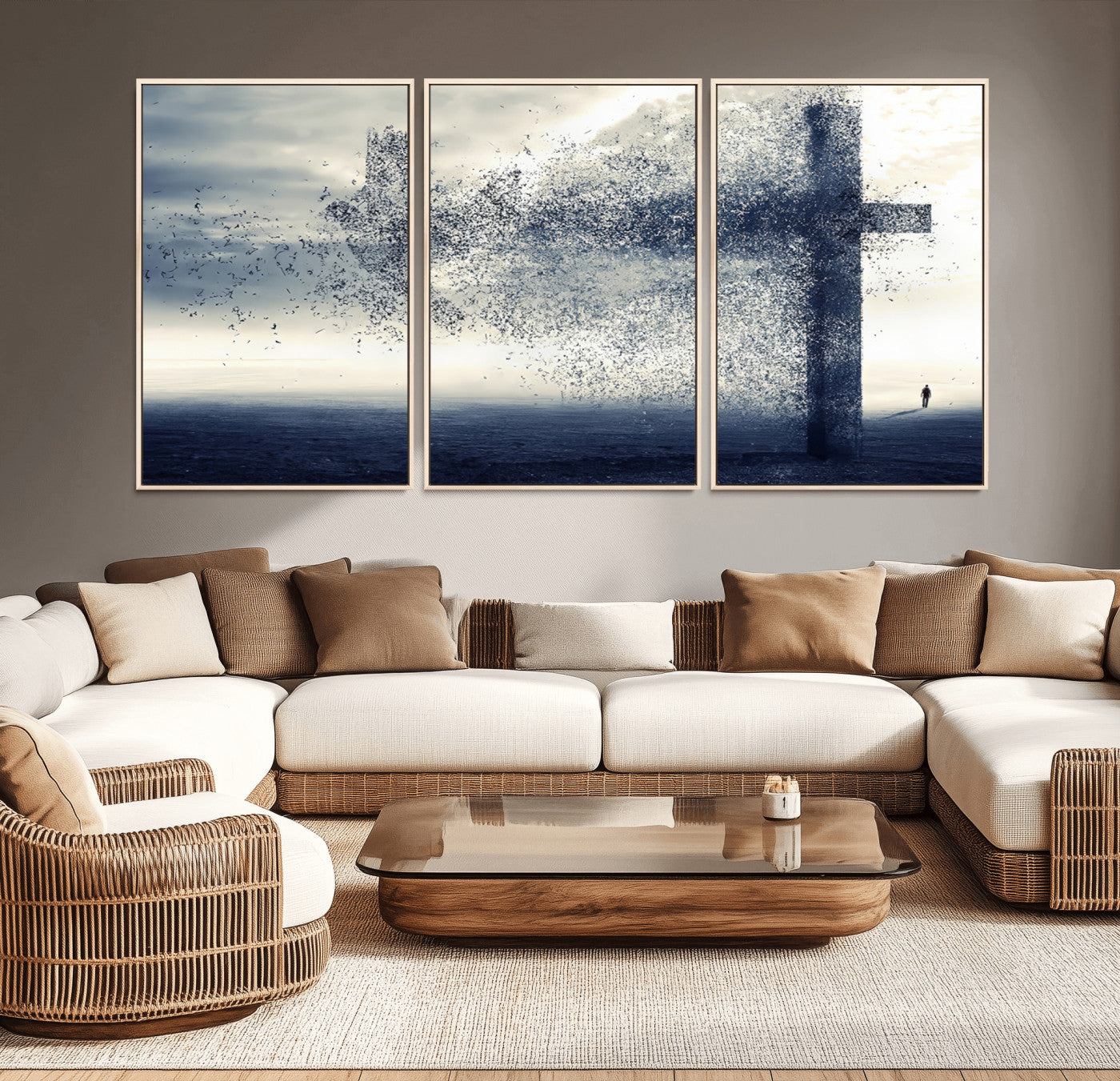 MGV-FC-60X30-3P - Jesus and the Fading Cross Wall Art Print – Symbol of Faith, Christian Wall Art Canvas Print, Framed