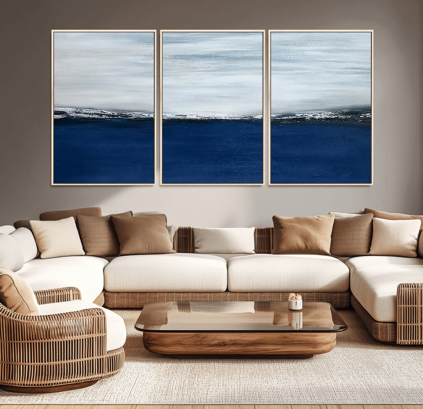 MGV-FC-60X30-3P - Navy Blue Abstract Wall Art Canvas Print