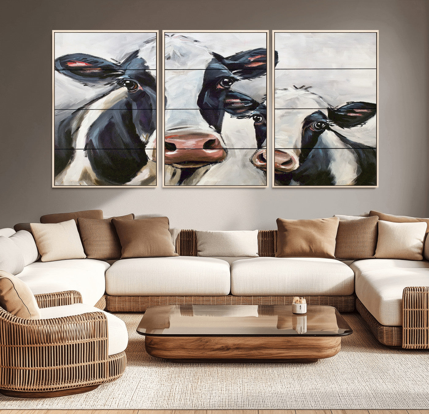 -Vintage Baby and Mom Cattle Wall Art Canvas Print