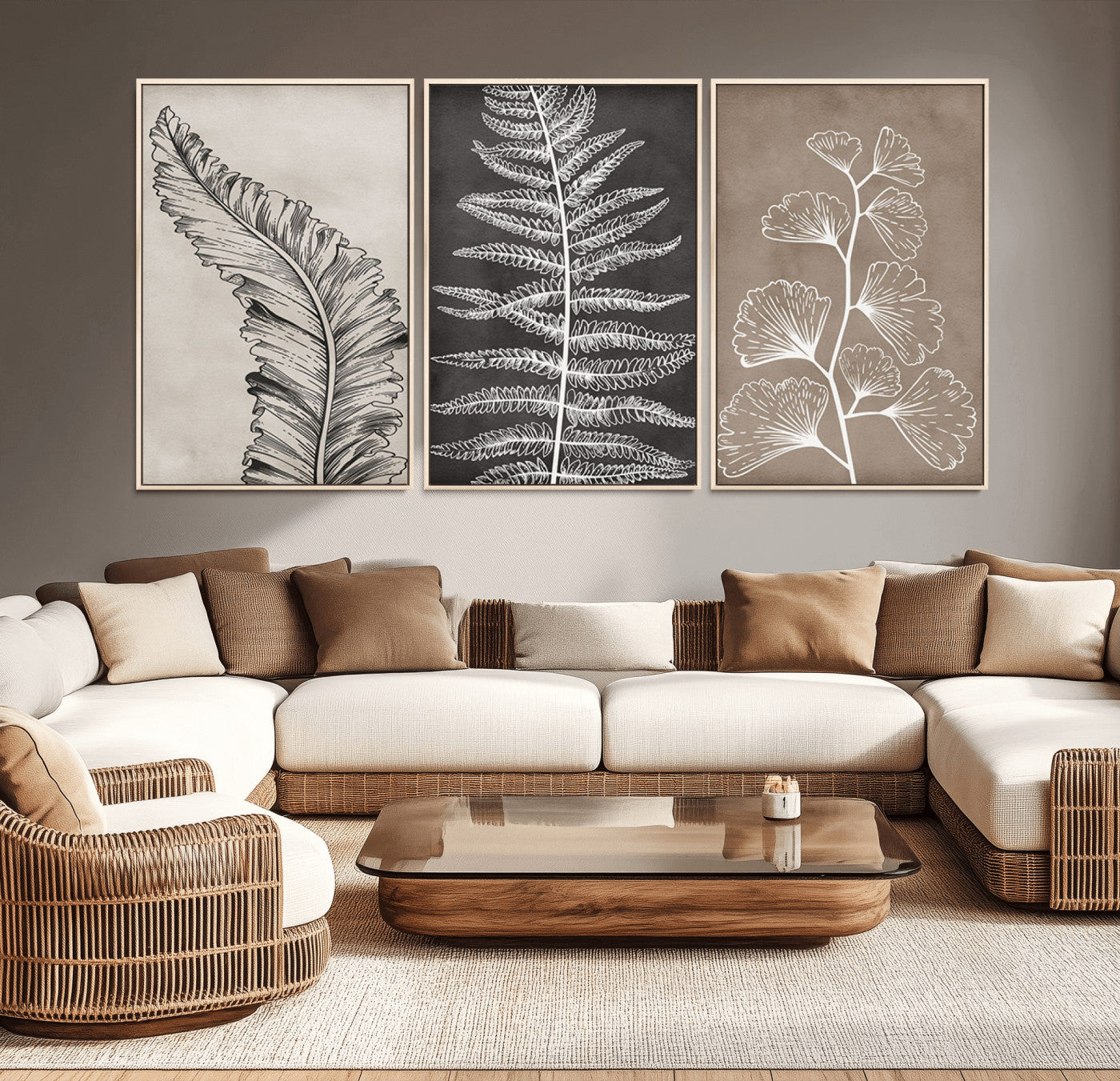 MGV-FC-60X30-3P - Minimalist Botanical Wall Art Canvas Print, Framed and Ready to Hang - Nature Art Print for Home