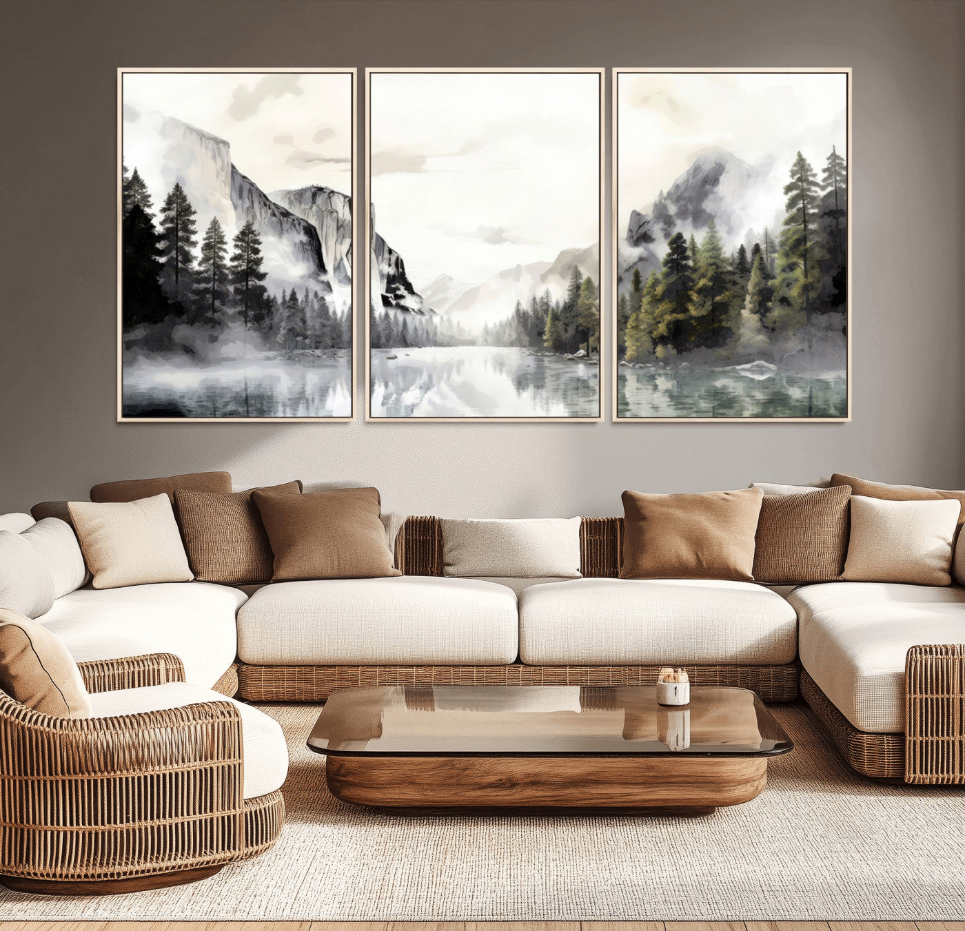 MGV-FC-60X30-3P - Yosemite Valley Wall Art Canvas Print – Framed and Ready to Hang – Majestic Nature Landscape Décor