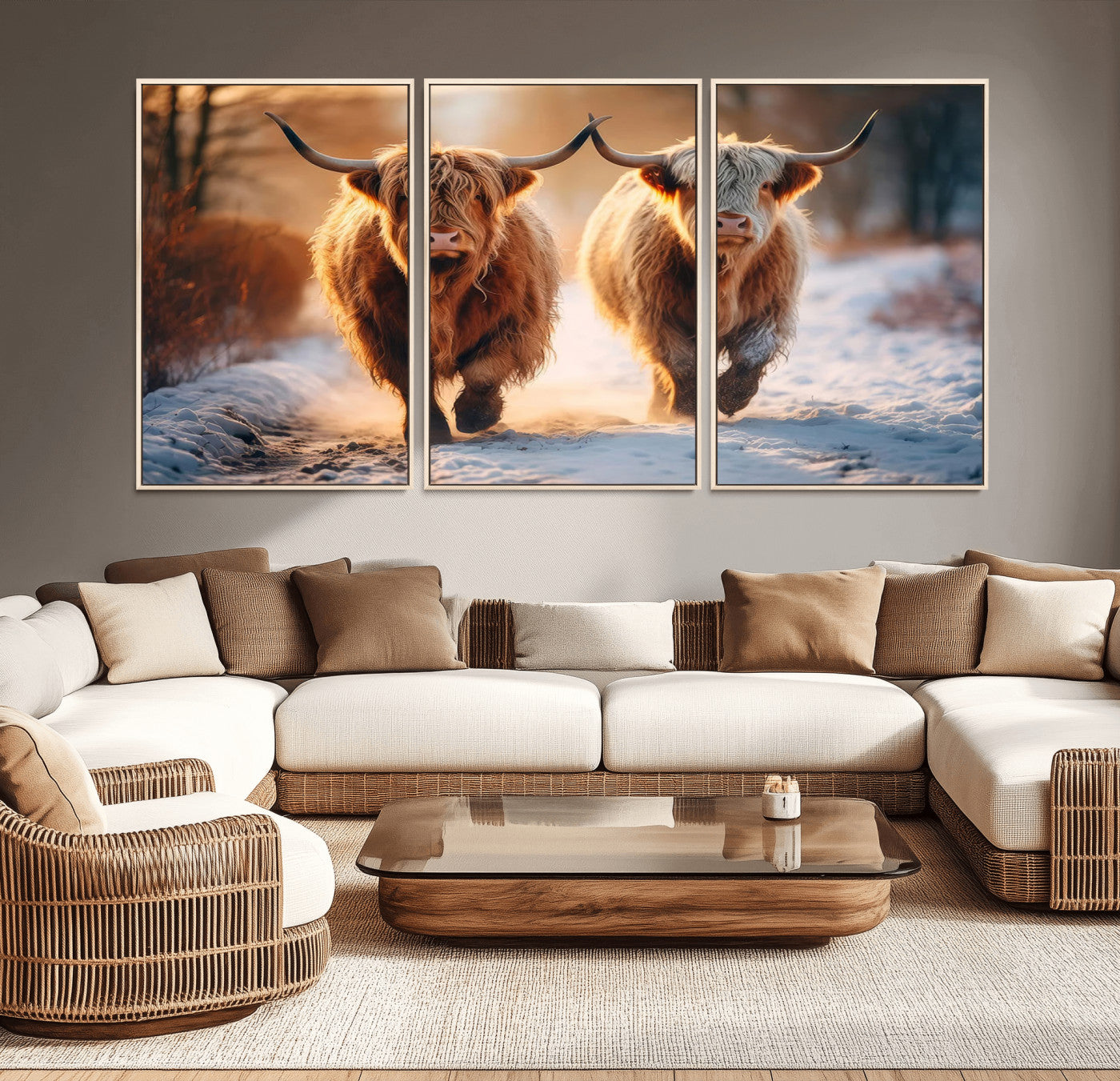 -Scottish Highland Cow Horn Farm Wall Art Canvas Print