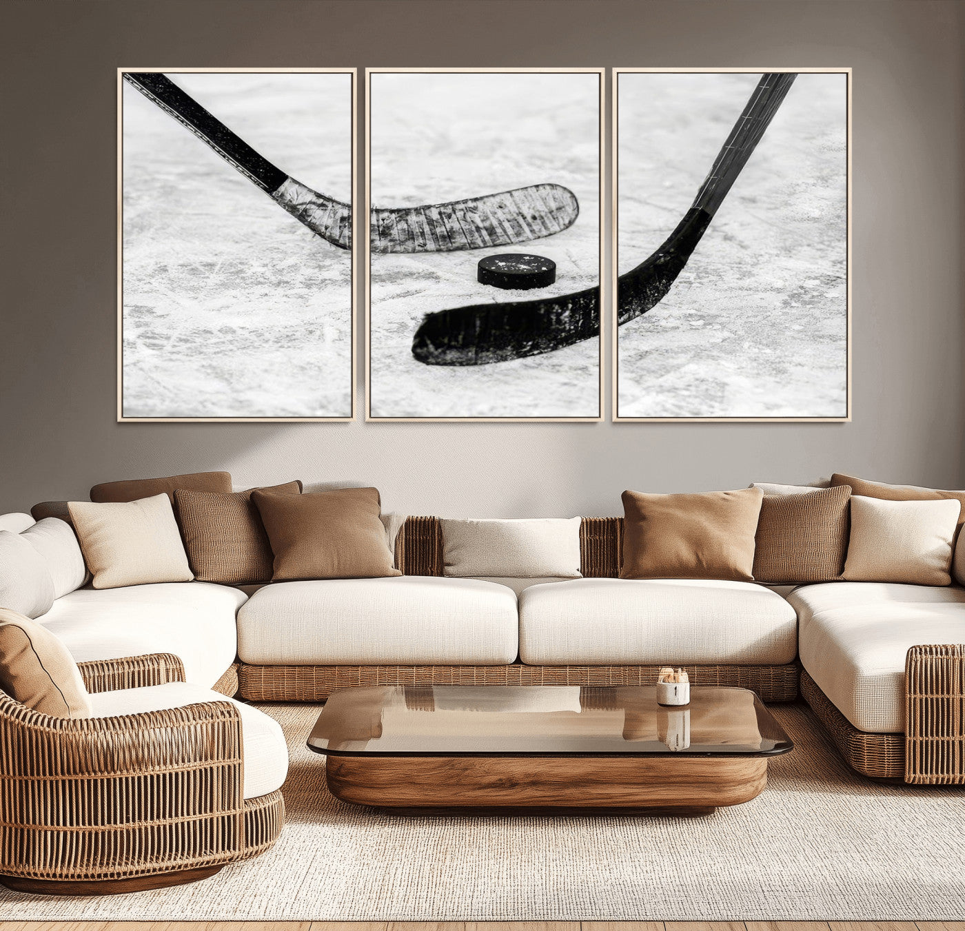 MGV-FC-60X30-3P - Winter Ice Hockey Sport Canvas Wall Art Print - Hockey Wall Art Print