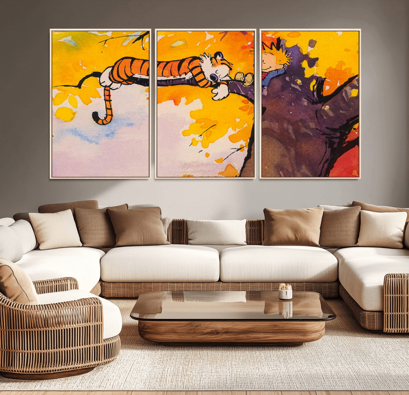 55145-MGV-CV-36X24-Calvin and Hobbes Tree Scene Canvas Print | 3 Panel Large Wall Art for Living Room or Kid’s Room,