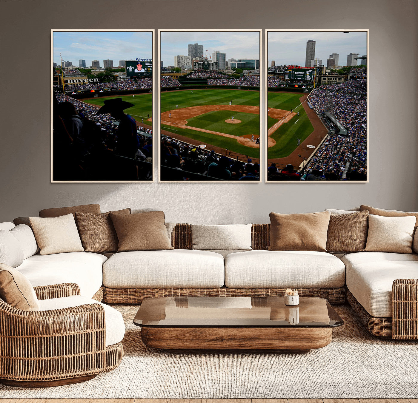 MGV-FC-60X30-3P - Chicago Cubs Baseball Team Print - Wrigley Field Stadium Wall Art Canvas Print