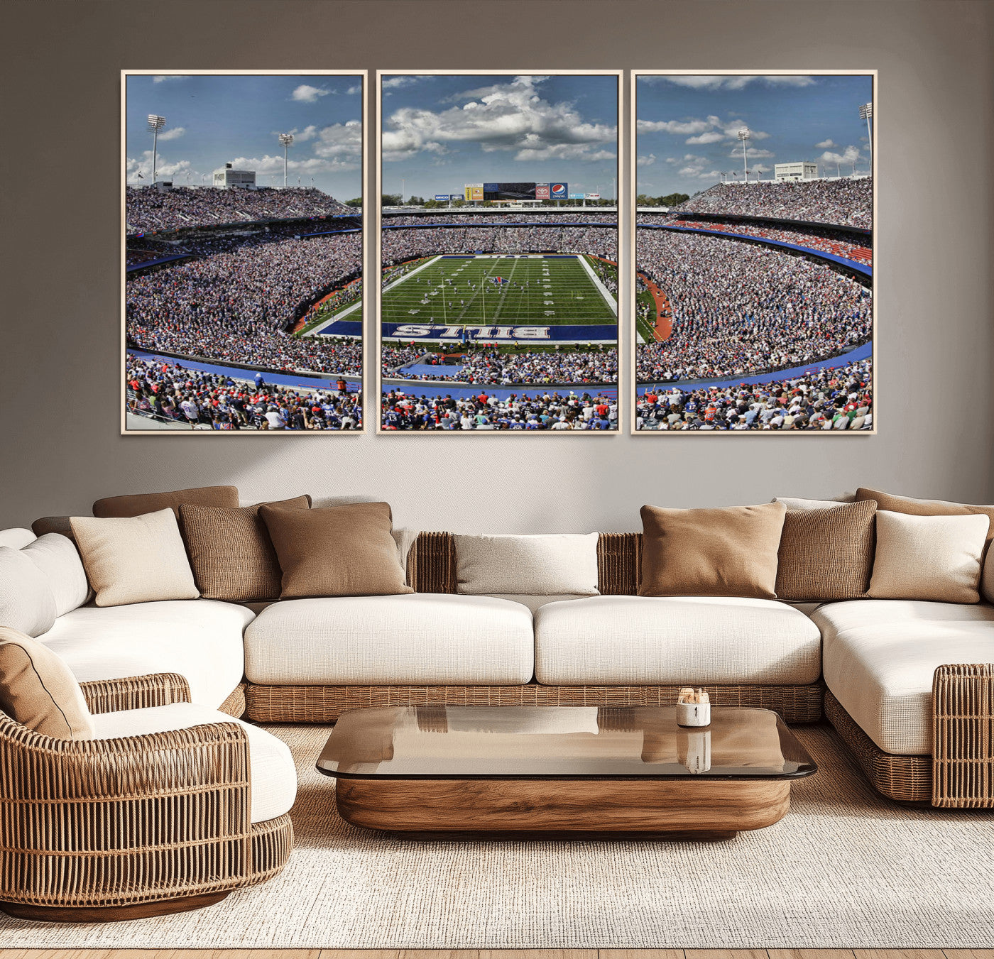 MGV-FC-60X30-3P - Buffalo Bills Highmark Stadium Wall Art Canvas Print - Bills Stadium Game Day Triple Canvas Wall Art - Buffalo Bills NFL Match