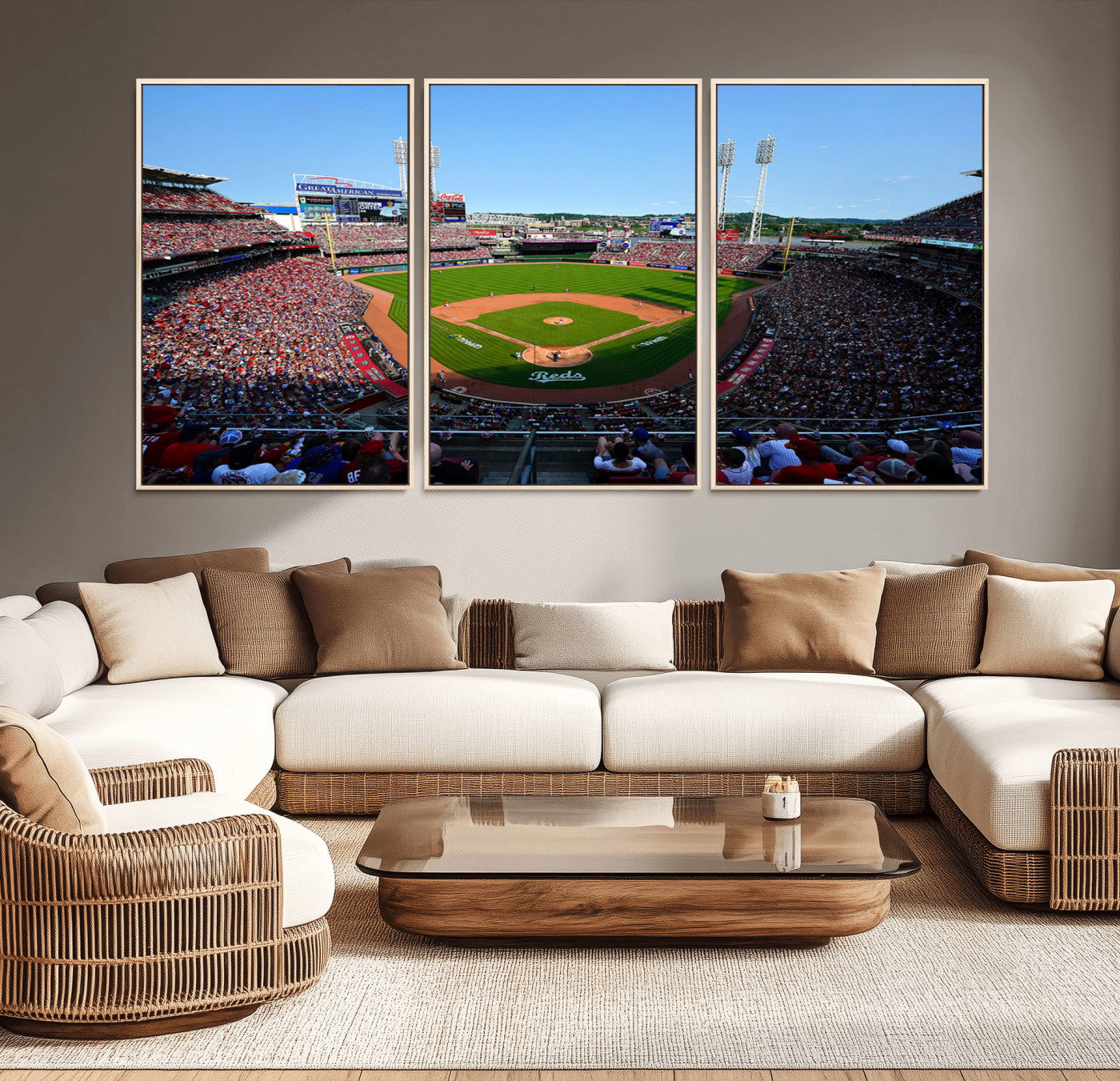 MGV-FC-60X30-3P - Cincinnati Reds Baseball Team Print - Great American Ball Park Stadium Wall Art Canvas Print