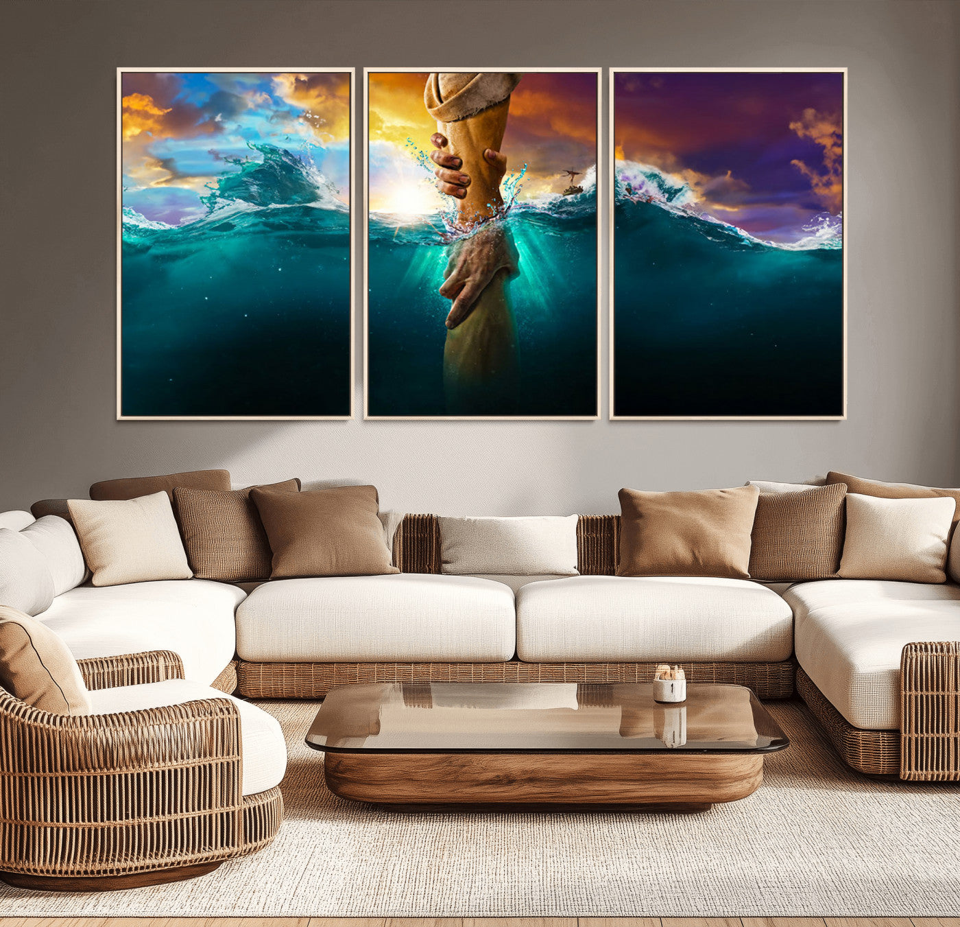 52403-MGV-FC-60X30-3P_Natural-God Hand Wall Art Canvas Print