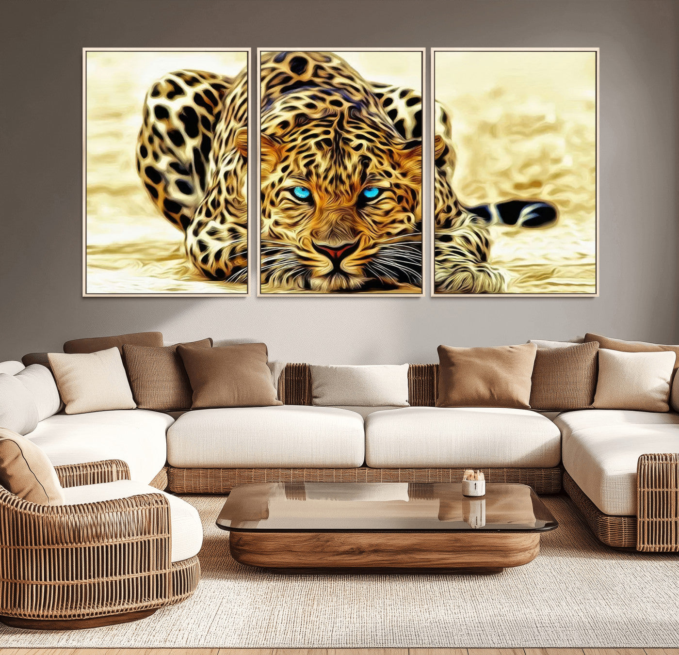 -Blue-Eyed Leopard Canvas Wall Art - Framed Animal Print Ready to Hang - Fierce and Bold Decor for