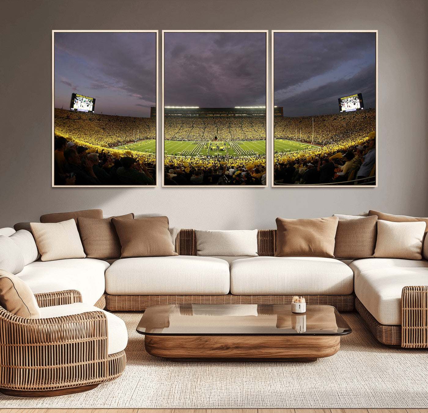 MGV-FC-60X30-3P - Michigan Wolverines Football Team Print - Michigan Stadium Wall Art Canvas Print
