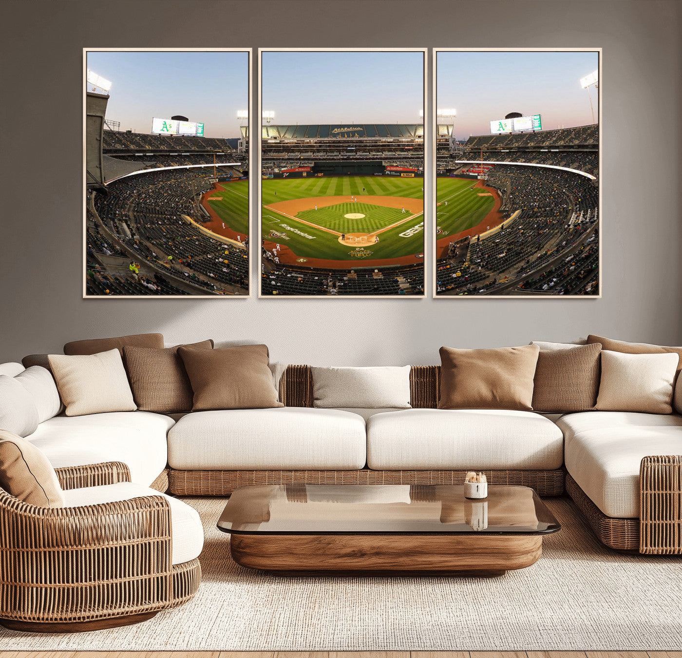 45272-MGV-CV-36X24-Oakland Athletics Baseball Team Print - RingCentral Coliseum Stadium Wall Art Canvas Print