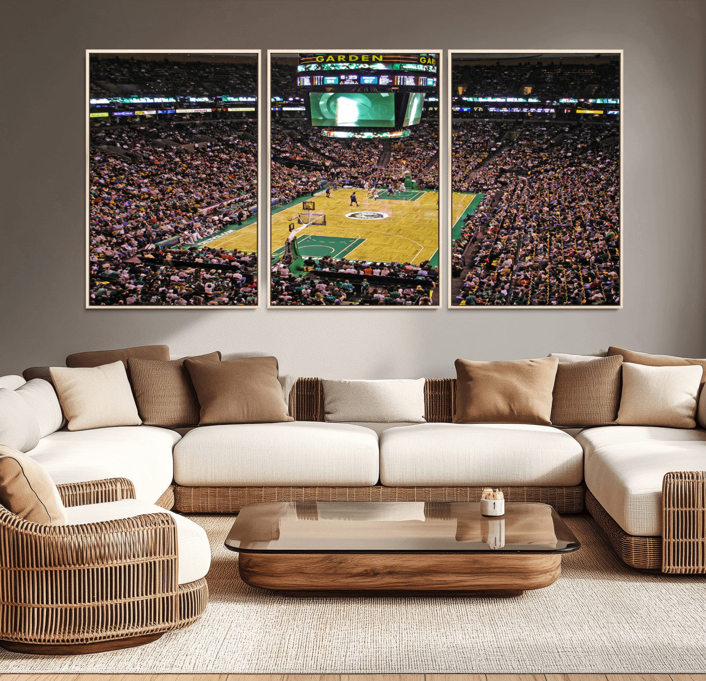 21705-MGV-CV-36X24-TD Garden Basketball Canvas Wall Art - Boston Celtics Live Action - Framed - Ready to Hang