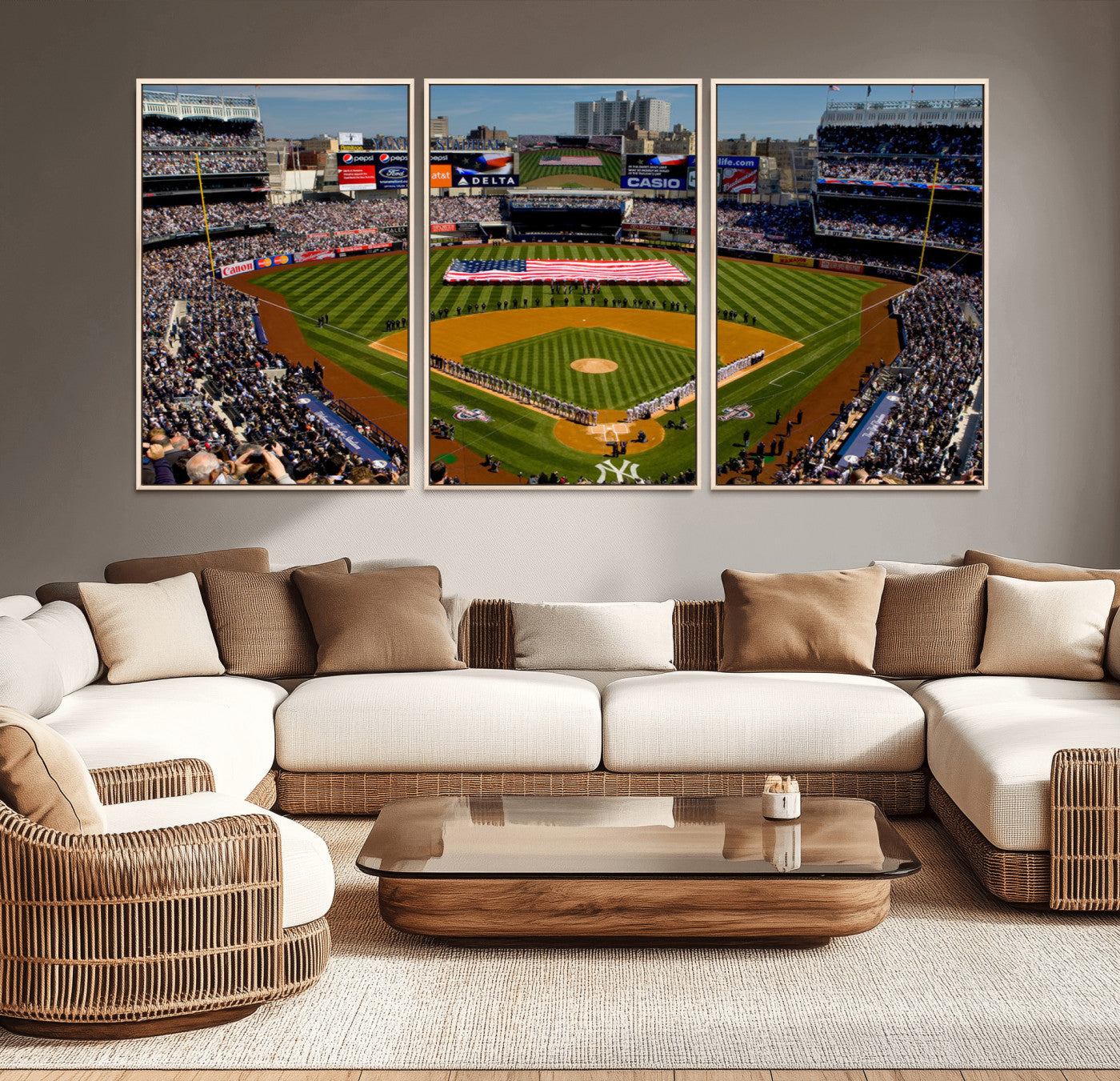 MGV-FC-60X30-3P - Yankee Stadium New York Wall Art Print | 3-Panel Canvas Print of Yankees Baseball Stadium | Large Framed Wall Decor for Baseball Fans | Ready-to-Hang