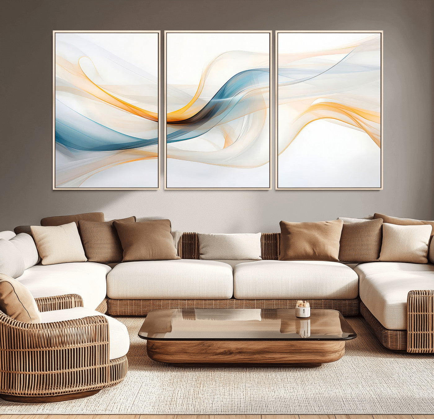 MGV-FC-60X30-3P - Decorative Turquoise Abstract Wave Wall Art Canvas Print