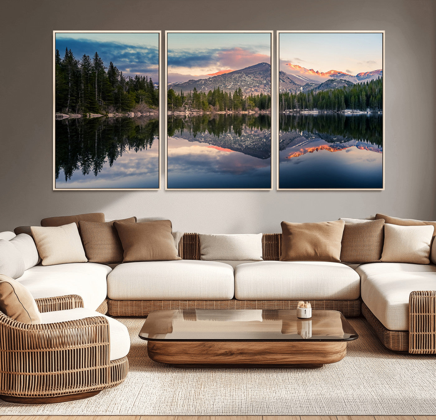 MGV-FC-60X30-3P - Bear Lake Reflection at Rocky Mountain National Park Wall Art Canvas Print, Scenic Mountain