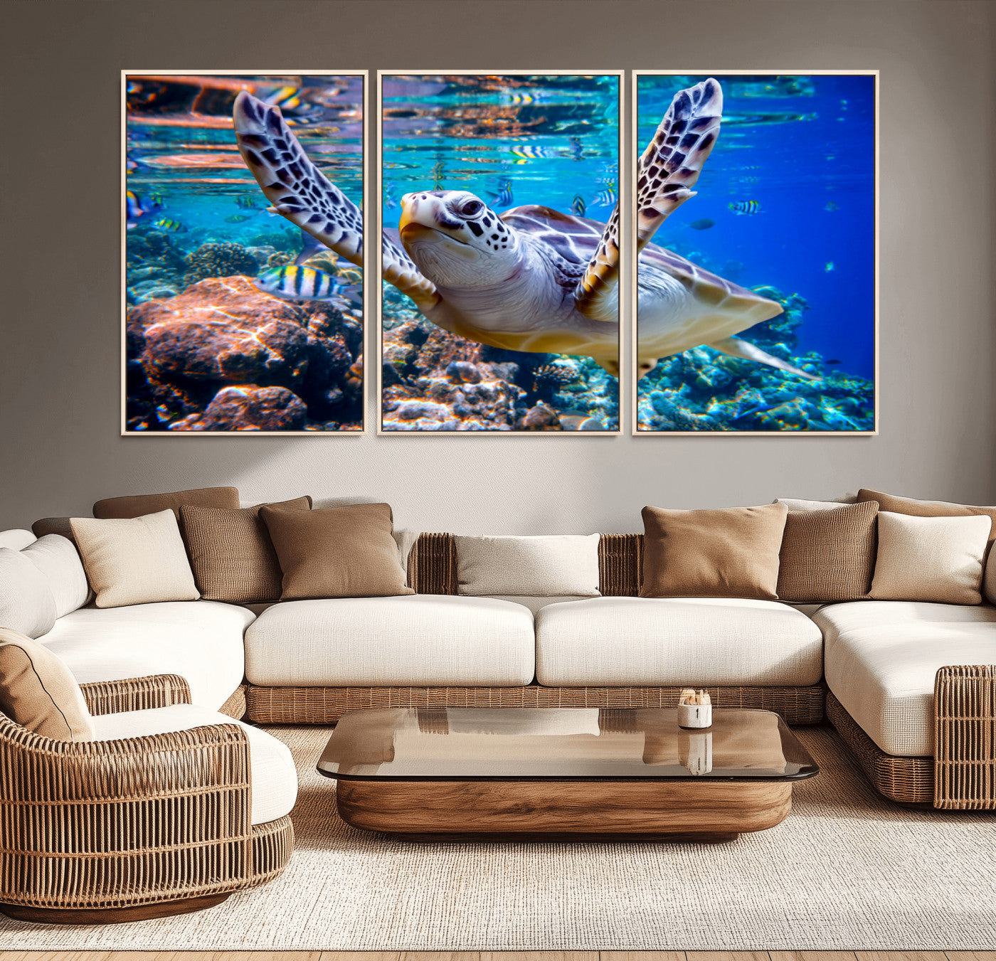 MGV-FC-60X30-3P - Underwater Sea Turtle Wall Art Canvas Print – Vibrant Ocean Coral Reef Décor, Ready to Hang