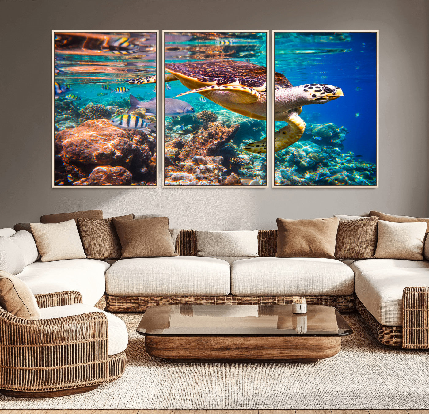 MGV-FC-60X30-3P - Sea Turtle Wall Art Canvas Print – Vibrant Ocean Coral Reef Décor, Ready to Hang