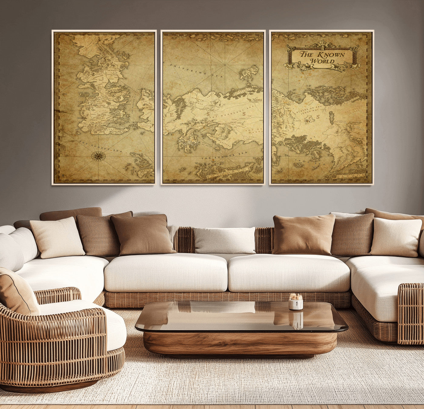 MGV-FC-60X30-3P - Vintage Game of Thrones Map Wall Art | Westeros and Essos Antique Style Print | The Known World in