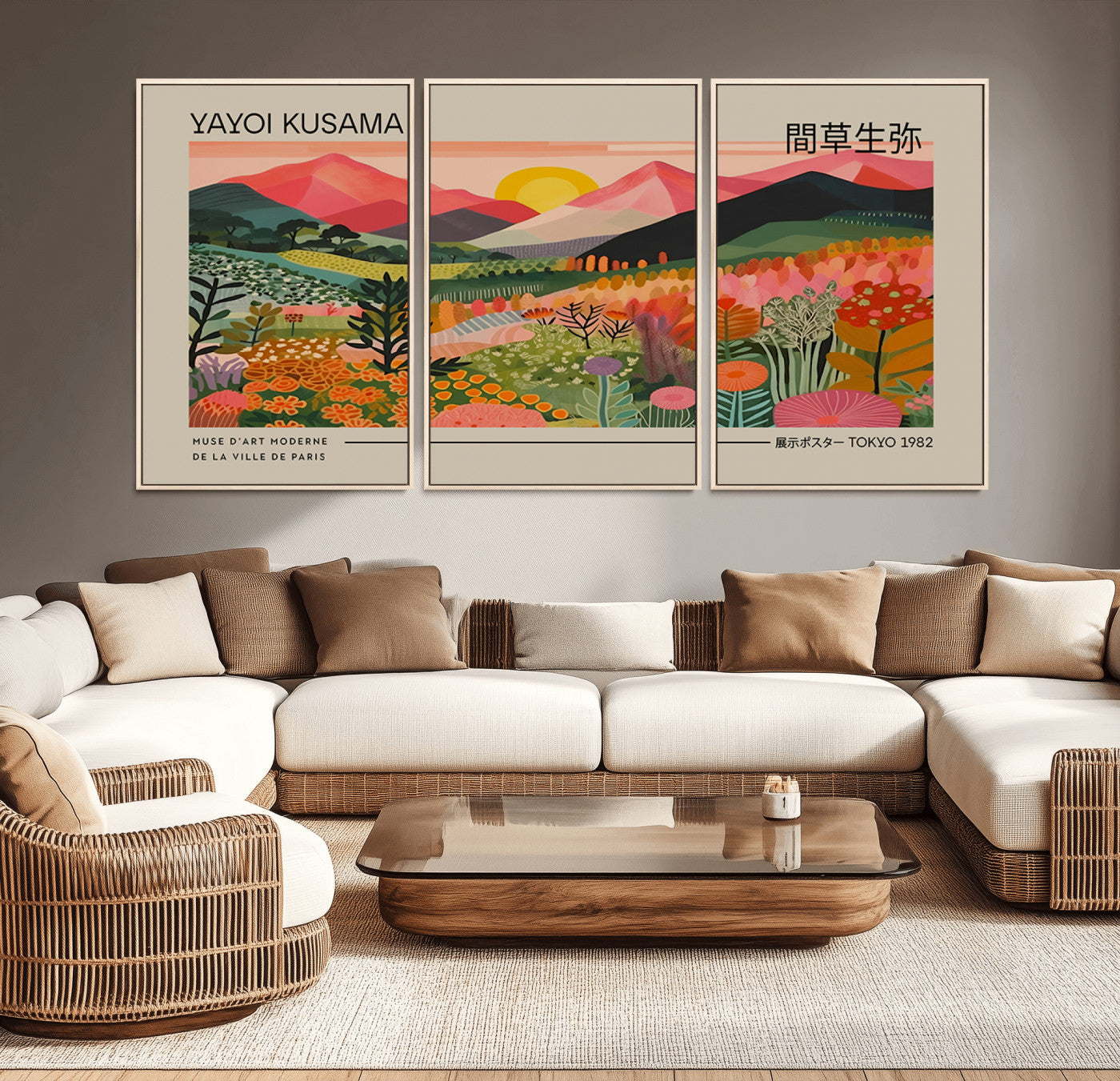 MGV-FC-60X30-3P - Yayoi Kusama 1986 Wall Art Print - Wabi Sabi Japanese Wall Art Print - Vibrant Abstract Landscape