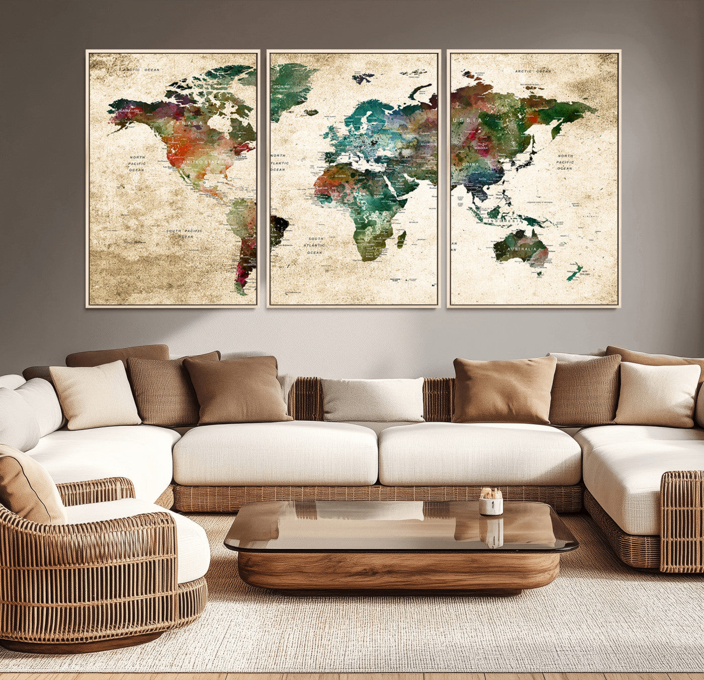 45128-MGV-CV-36X24-Push Pin World Map Canvas Print – Framed Travel Tracker Wall Art for Couples, Perfect Anniversary Gift and Home Decor