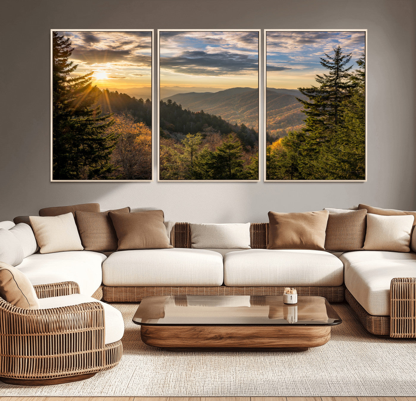 MGV-FC-60X30-3P - Sunrise Over the Smoky Mountains Canvas Wall Art – Breathtaking Scenic Landscape Photography in a