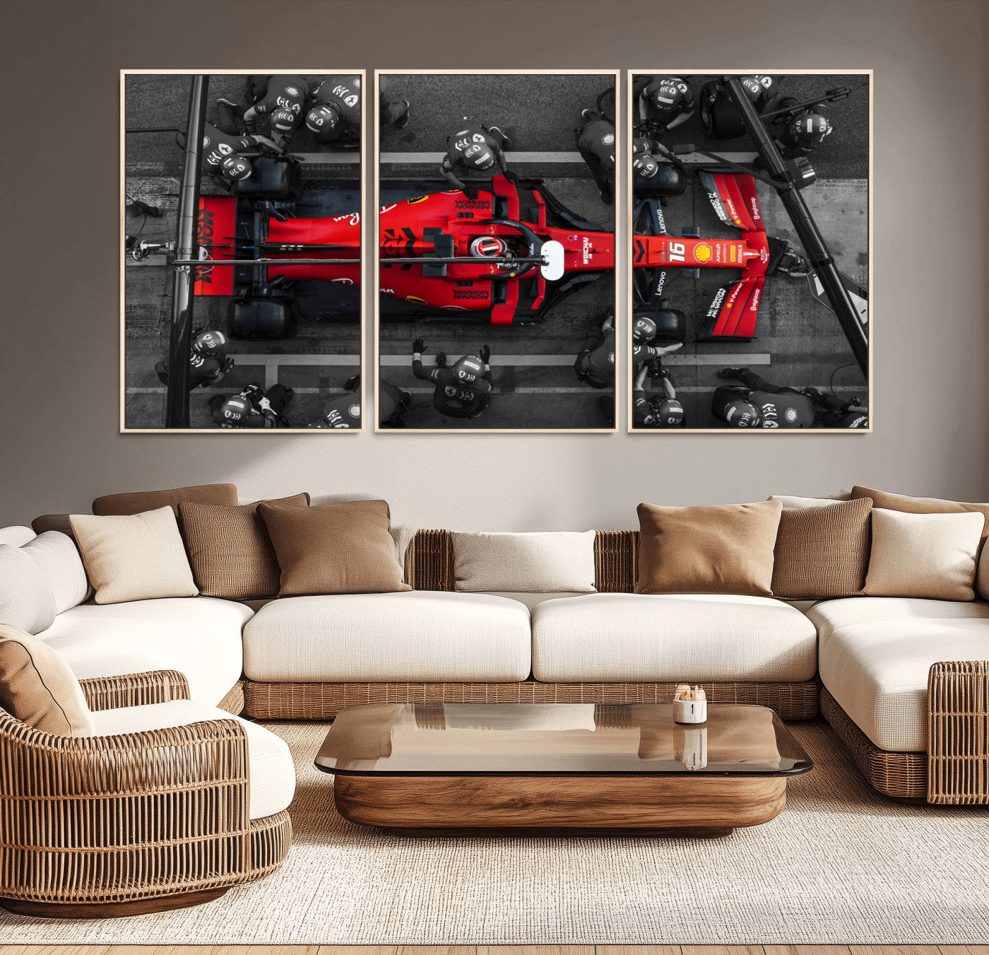 MGV-FC-60X30-3P - Ferrari Pit Stop Canvas Wall Art – Precision and Speed Captured in Bold Motorsport Imagery – Ready