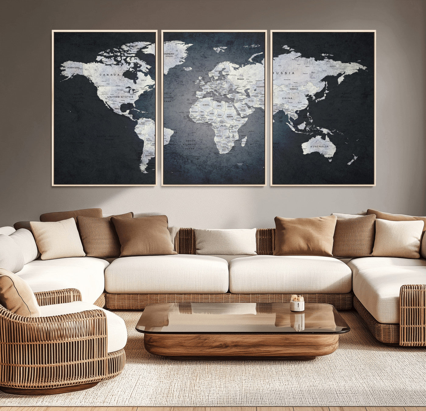 MGV-FC-60X30-3P - World Map Wall Art Canvas Print for Home and Office Decor