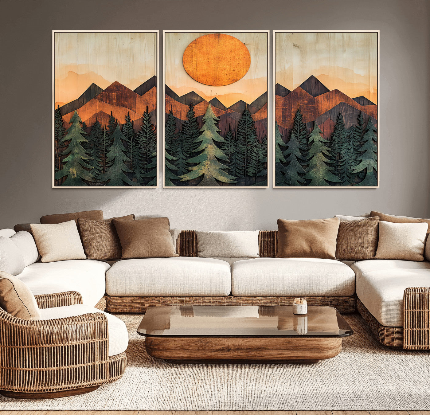 MGV-FC-60X30-3P - Sunset Mountain Landscape Canvas Wall Art Print - Nature Decor for Living Room, Office