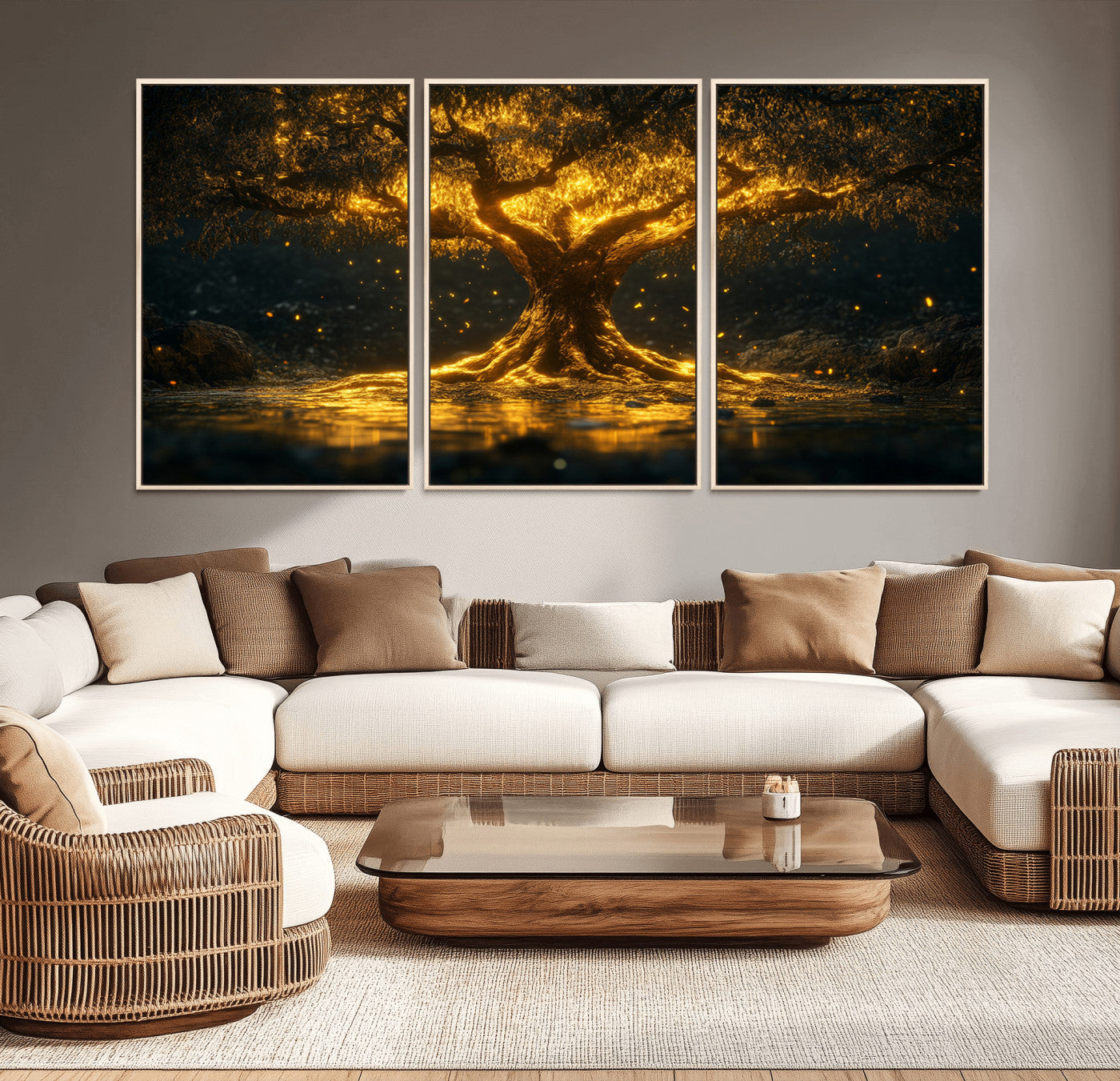 -Golden Tree of Life Canvas Wall Art Print - Majestic Glowing Tree Wall Art Print