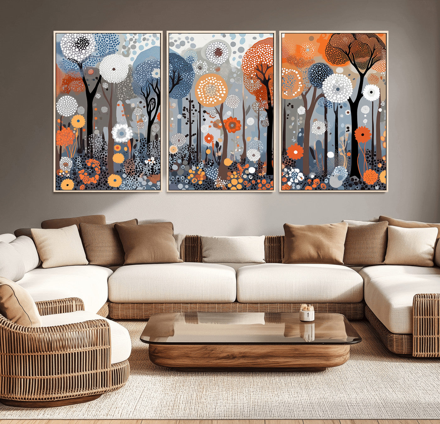 48857-MGV-FC-60X30-3P_Natural-Abstract Winter Landscape Canvas Wall Art Print - Large Colorful Nature Wall Decor