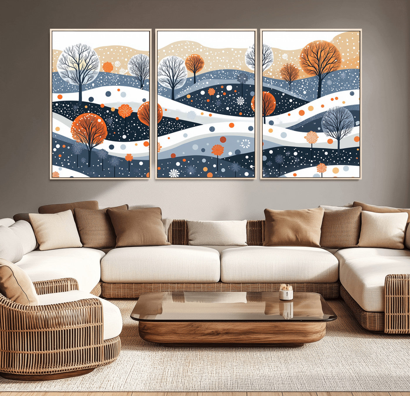 22651-MGV-CV-36X24-Abstract Winter Landscape Canvas Wall Art Print - Large Colorful Nature Wall Decor