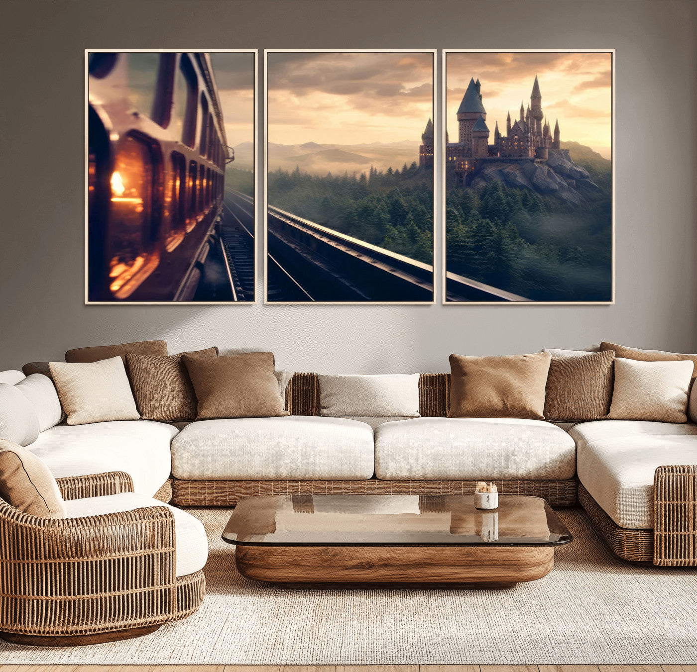 MGV-FC-60X30-3P - Harry Castle Wall Art Canvas Print, Wizard School Wall Art Print, Movie Wall Art Print