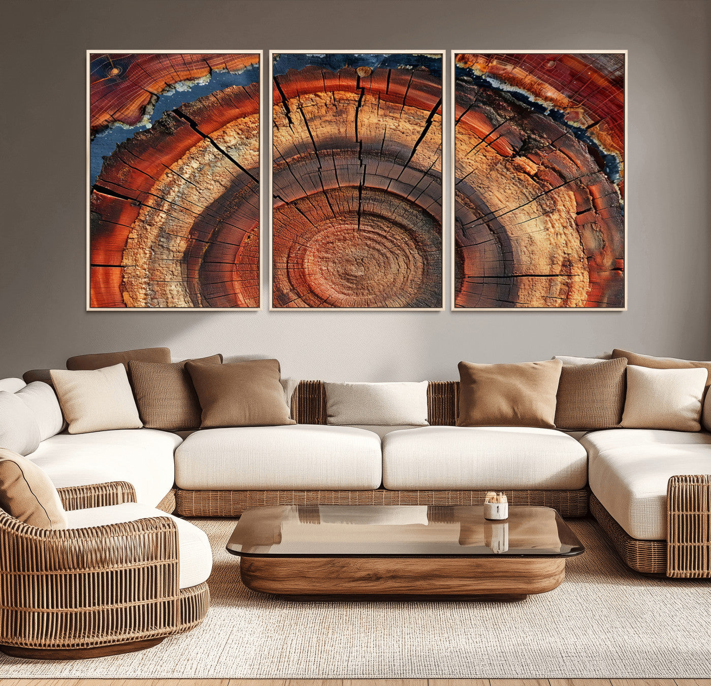 MGV-FC-60X30-3P - Abstract Tree Ring Art, Colorful Tree Ring Wall Decor, Minimalist Home Canvas Art, Modern Farmhouse