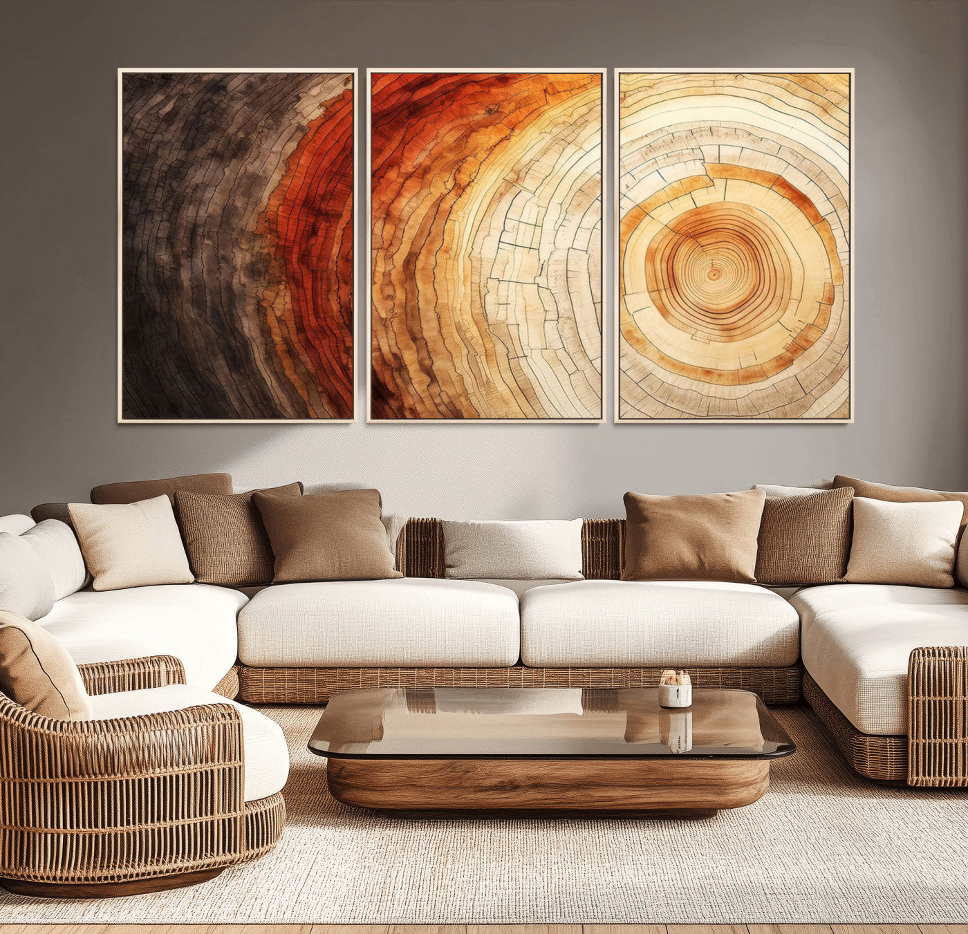 MGV-FC-60X30-3P - Tree Ring Print on Canvas Wall Art, Tree Stump Print, Wood Wall Art Living Room, Abstract Natural